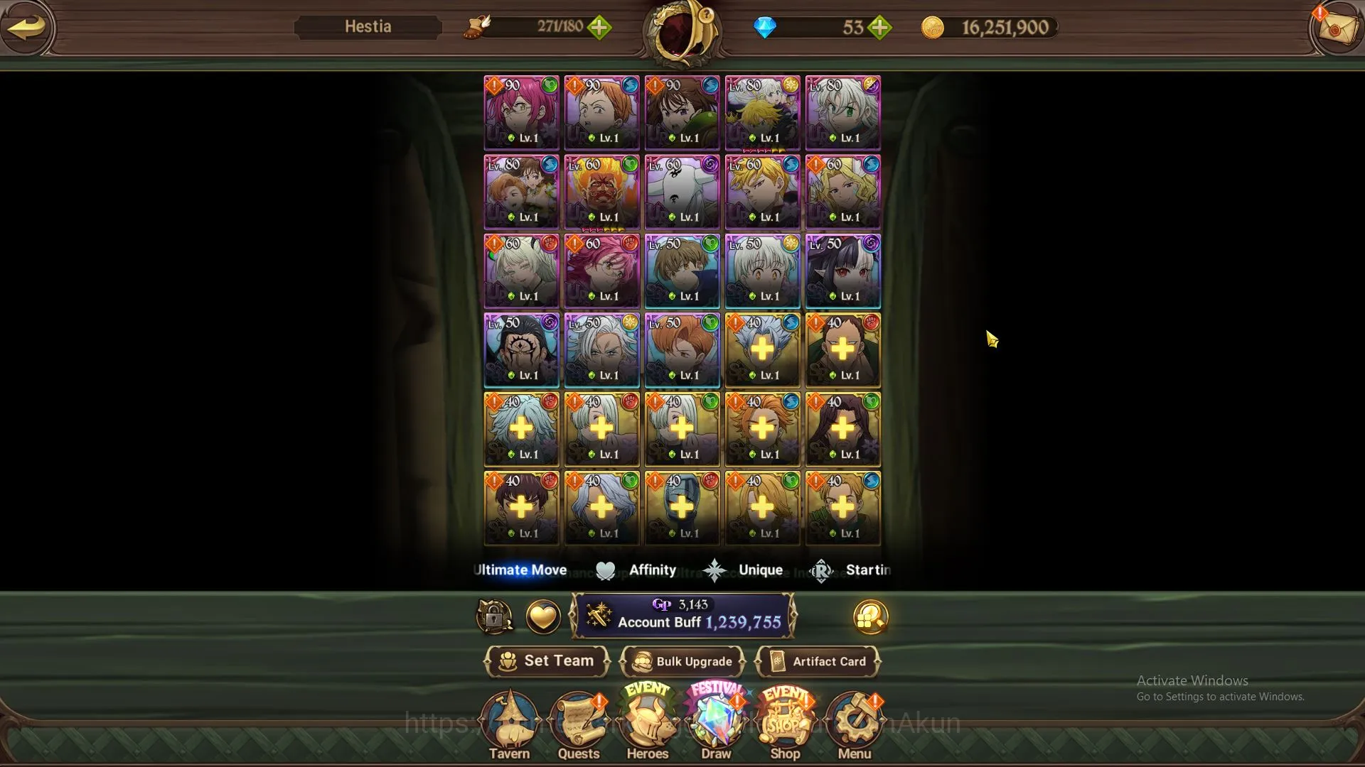 The Seven Deadly Sins: Grand Cross Accounts Midgame Global | 1,2M CC, CH 5 | 9 UR 3