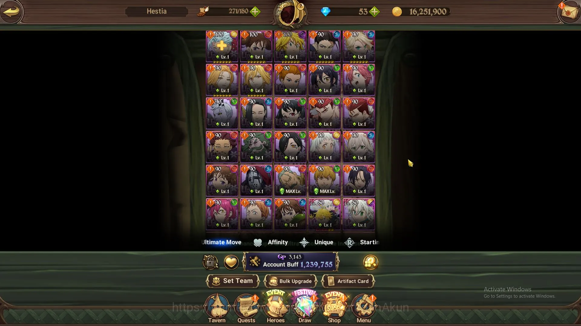 The Seven Deadly Sins: Grand Cross Accounts Midgame Global | 1,2M CC, CH 5 | 9 UR 5