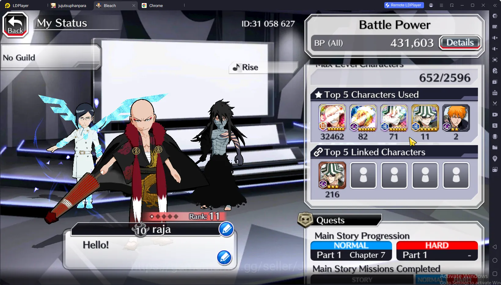 Bleach: Brave Souls Accounts Mid-Tier GLOBAL 2OK Orb|6 Char 5/5(Renji TYBW25,Jushiro TYBW25,Oh-Etsu,Etc) + Fresh Story 2