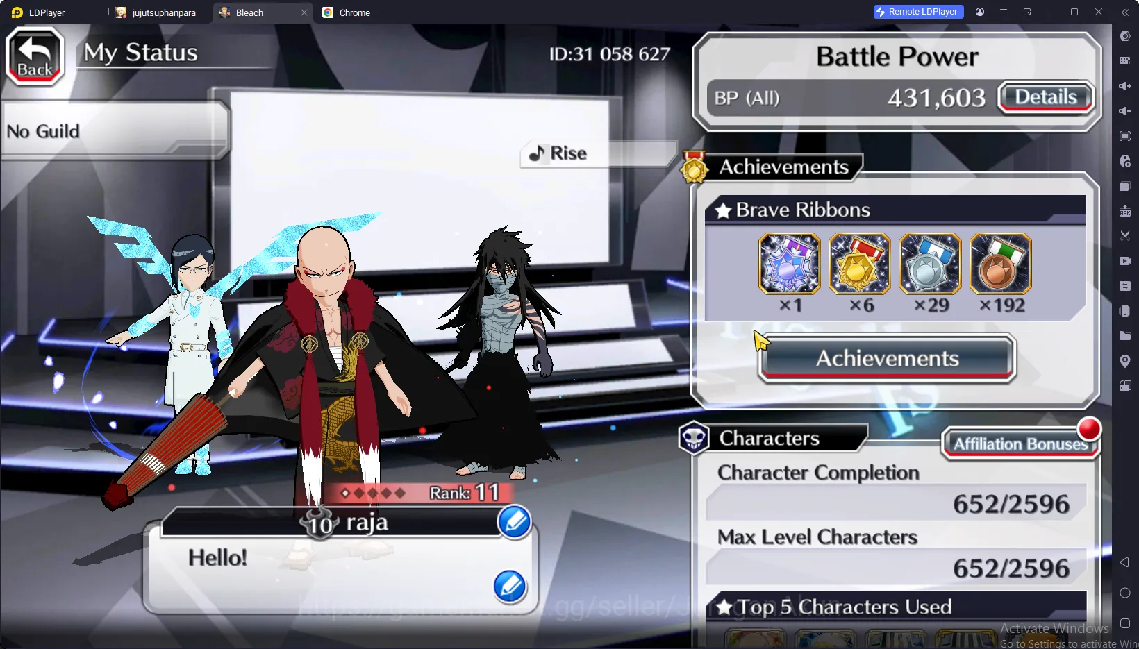 Bleach: Brave Souls Accounts Mid-Tier GLOBAL 2OK Orb|6 Char 5/5(Renji TYBW25,Jushiro TYBW25,Oh-Etsu,Etc) + Fresh Story 3