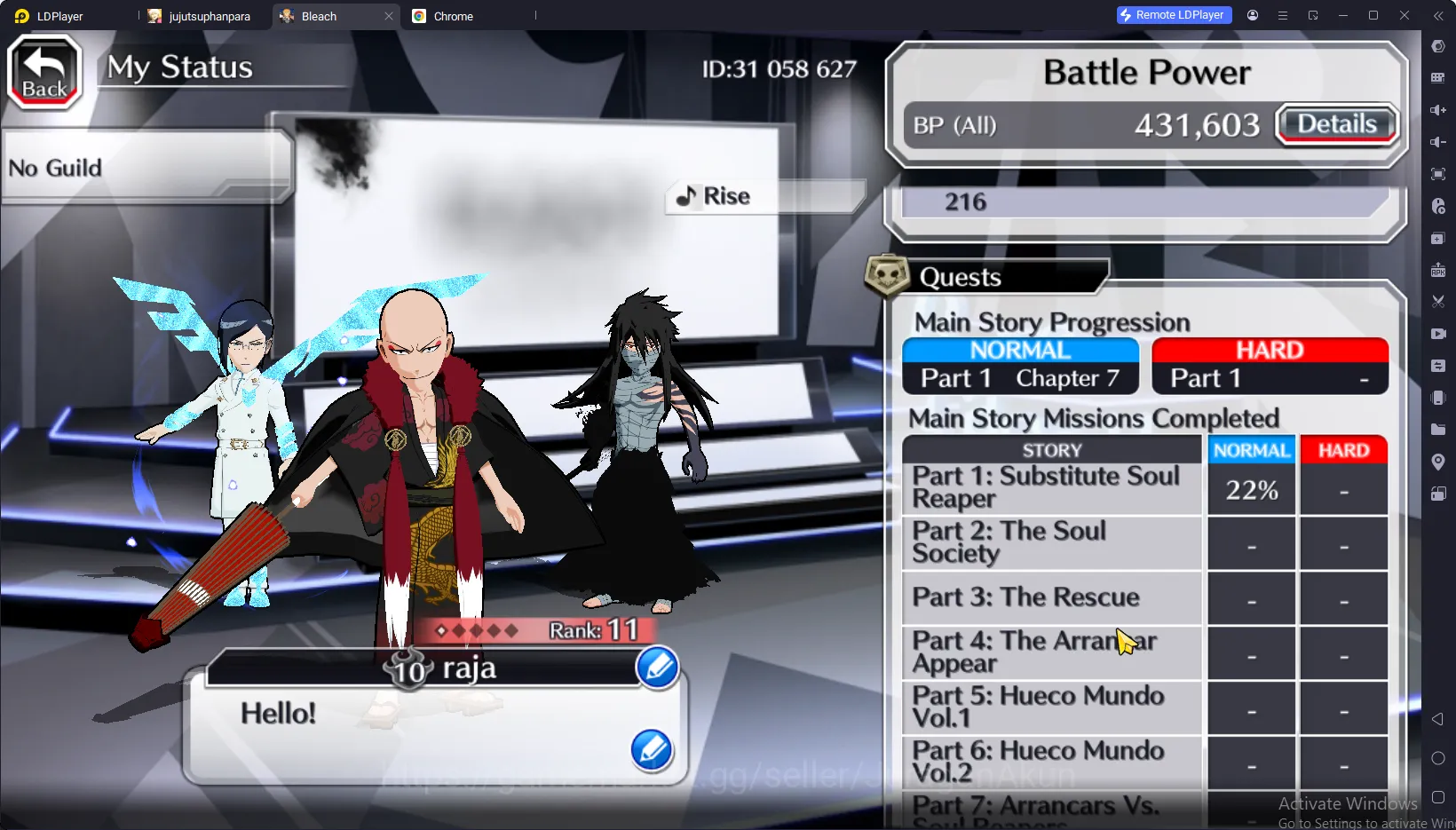 Bleach: Brave Souls Accounts Mid-Tier GLOBAL 2OK Orb|6 Char 5/5(Renji TYBW25,Jushiro TYBW25,Oh-Etsu,Etc) + Fresh Story 6