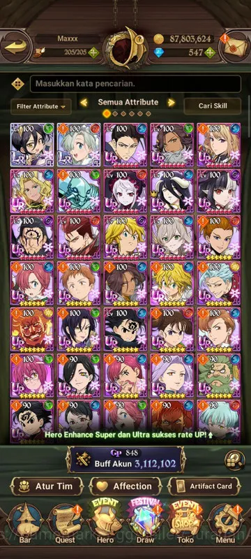 The Seven Deadly Sins: Grand Cross Accounts Endgame Asia |3,1M CC| 2LR + 2UR + Collab Solev + Overlord + 547 Gems 2