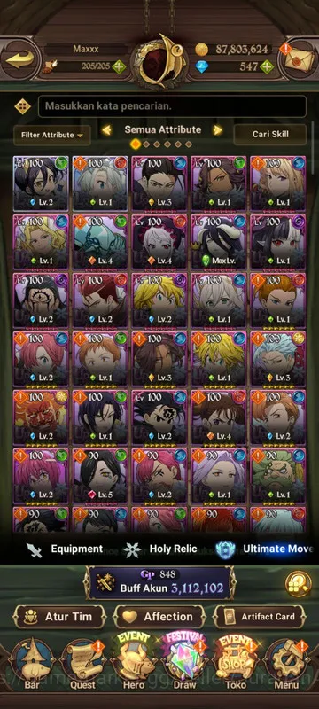 The Seven Deadly Sins: Grand Cross Accounts Endgame Asia |3,1M CC| 2LR + 2UR + Collab Solev + Overlord + 547 Gems 3