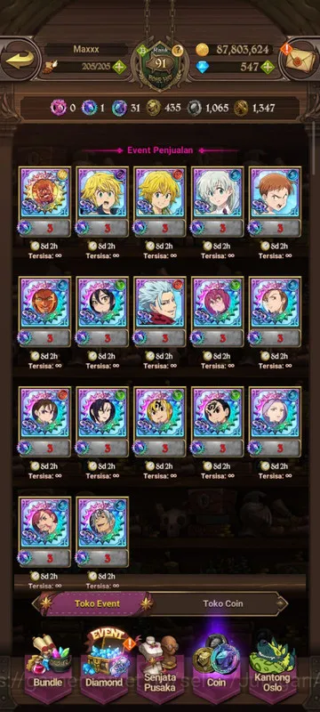The Seven Deadly Sins: Grand Cross Accounts Endgame Asia |3,1M CC| 2LR + 2UR + Collab Solev + Overlord + 547 Gems 5