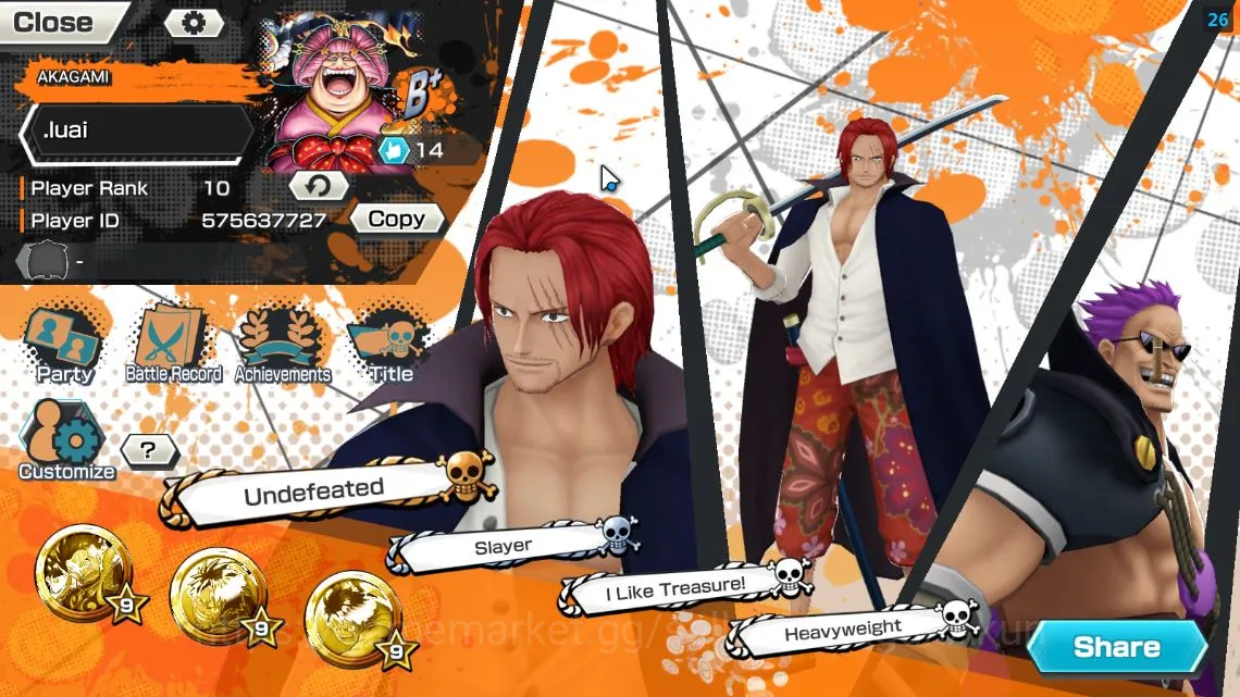 One Piece Bounty Rush Accounts Mid-Tier Global| 4 META EX|Divine Departure Shanks,FR Shanks,FZ Zephyr,Olin The Oiran|Rank 2
