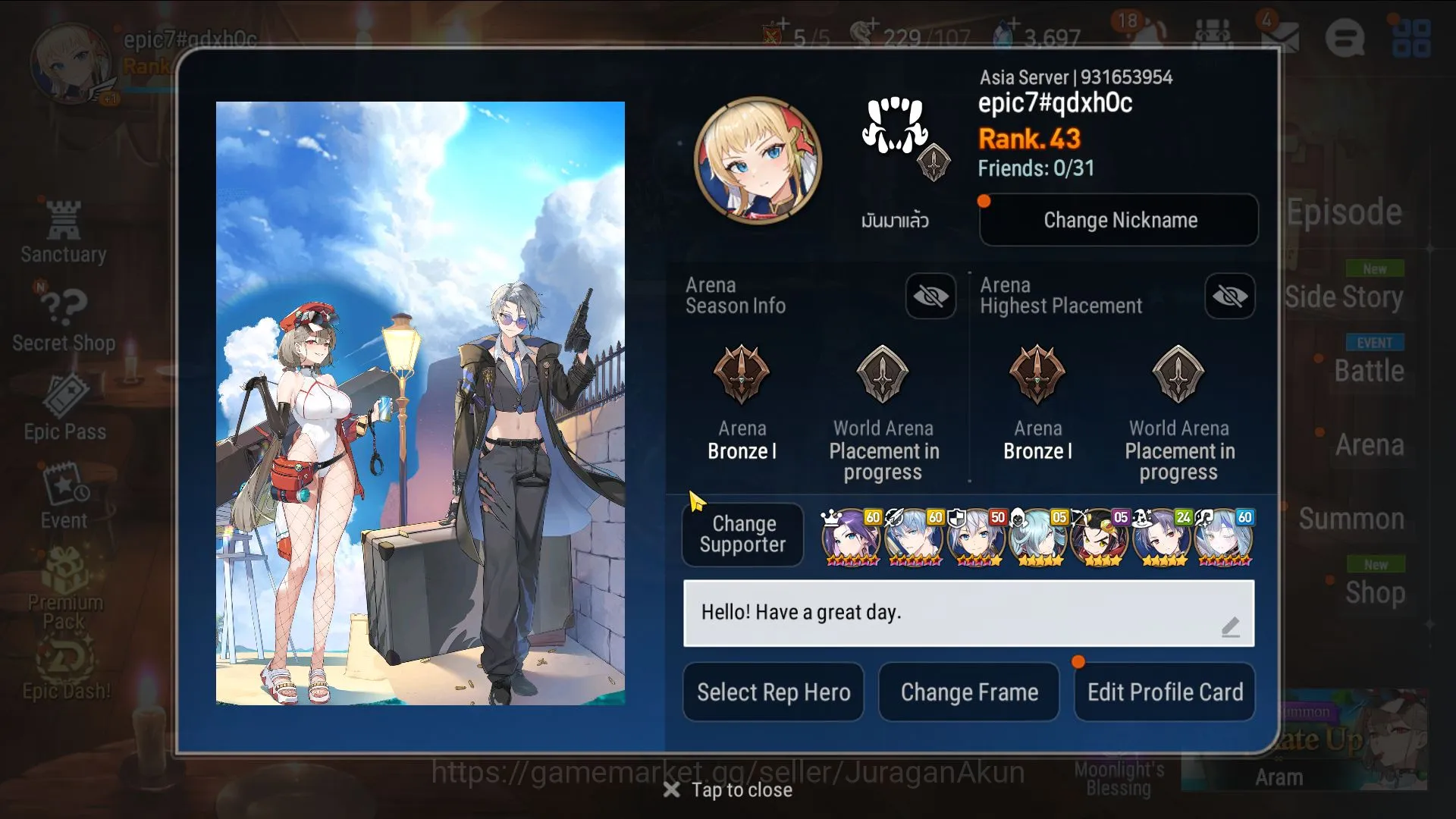 Epic Seven Mid-Tier Asia Unverif|10ML(Taeyou,Belian,Sez,Lilias)119 Cha image 1