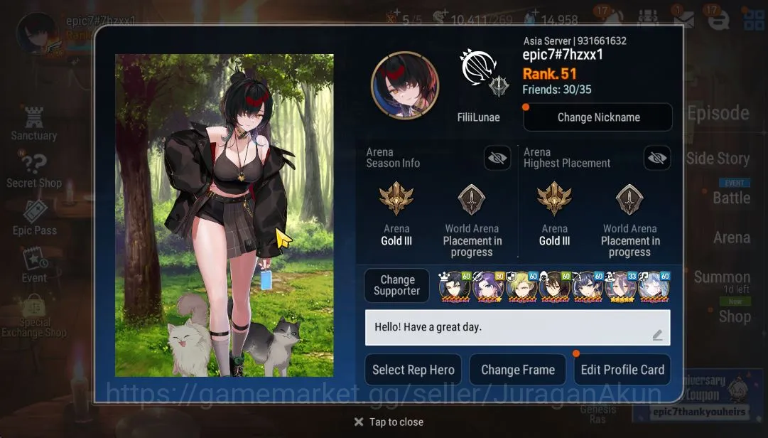 Epic Seven Accounts Mid-Tier Asia Unverif|MidGame|13 ML(DK Sharun,BHwayung,harseti,NMoon 5