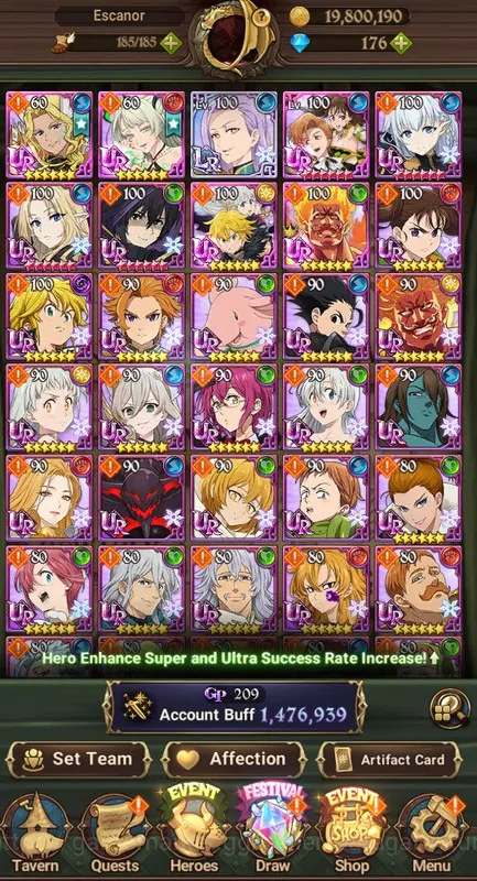 The Seven Deadly Sins: Grand Cross Accounts Midgame Asia|1,9M CC|5 UR (EliMeli 4/6, KingMeli 2/6, Thor, Sabunak 2