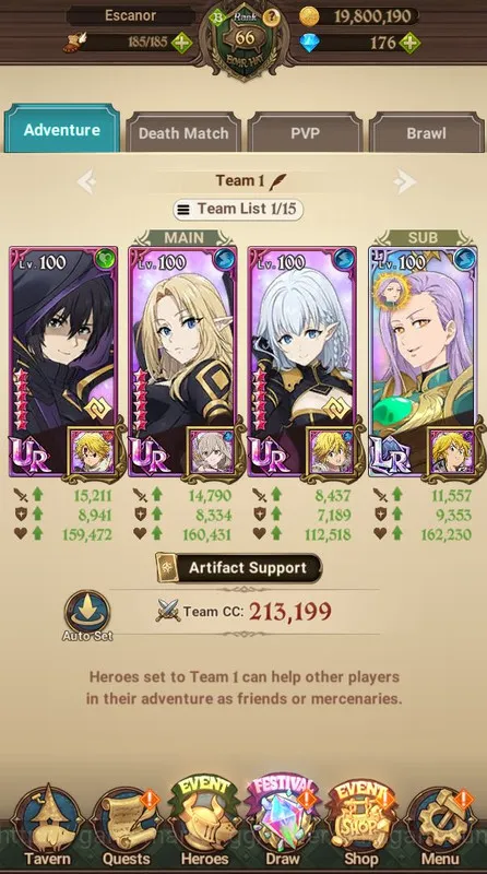 The Seven Deadly Sins: Grand Cross Accounts Midgame Asia|1,9M CC|5 UR (EliMeli 4/6, KingMeli 2/6, Thor, Sabunak 3