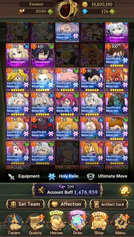 The Seven Deadly Sins: Grand Cross Accounts Midgame Asia|1,9M CC|5 UR (EliMeli 4/6, KingMeli 2/6, Thor, Sabunak 4