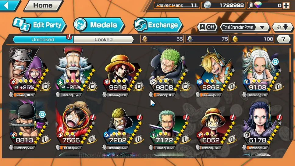 One Piece Bounty Rush Accounts Mid-Tier Global | 3 META EX | Kozuki Oden, Roronoa Zoro, S-Snake | Rank 11 | Log Bandai 4