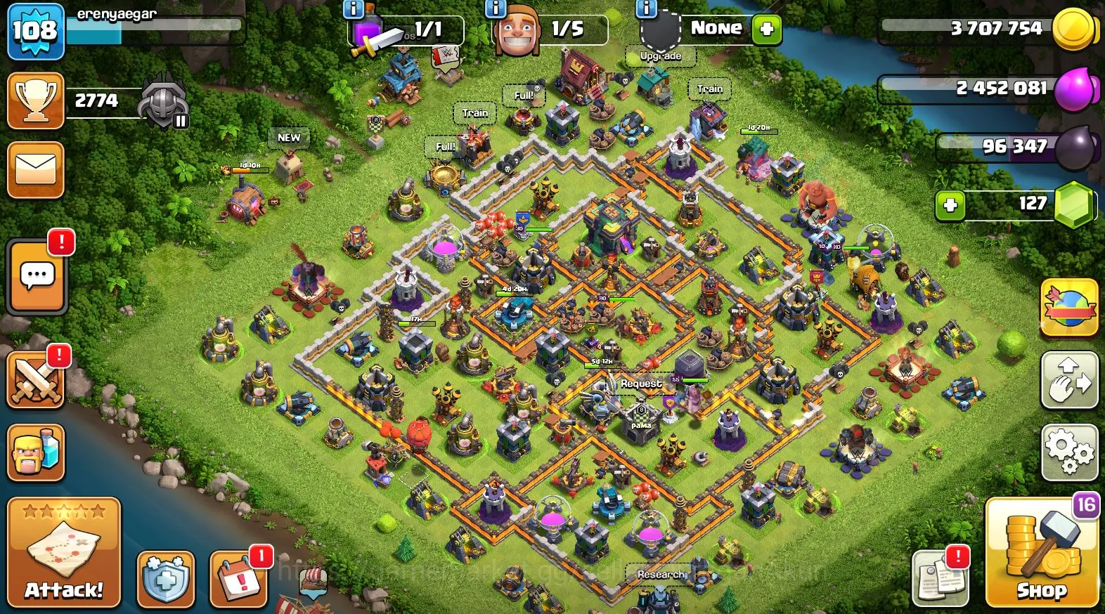 Clash of Clans Accounts Mid-Tier TH 14 lvl-108|Thropy 2774 BK32-AQ32-MP42-GW22-RC11 | Supercell ID | Protect Off | Take 3