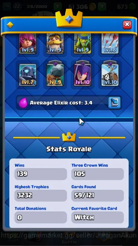 Clash Royale Accounts Lvl 22|Trophy 3232|KTL 9|Limited Skin|Card 59|1 EV image 4