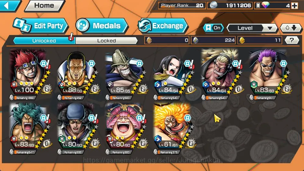 One Piece Bounty Rush Accounts Mid-Tier Global|5 META Extreme [Borsalino,Kuzan,Olin the Oiran,Charlotte Linlin,Film Z 2