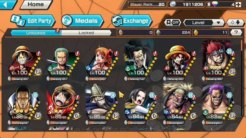 One Piece Bounty Rush Accounts Mid-Tier Global|5 META Extreme [Borsalino,Kuzan,Olin the Oiran,Charlotte Linlin,Film Z 3