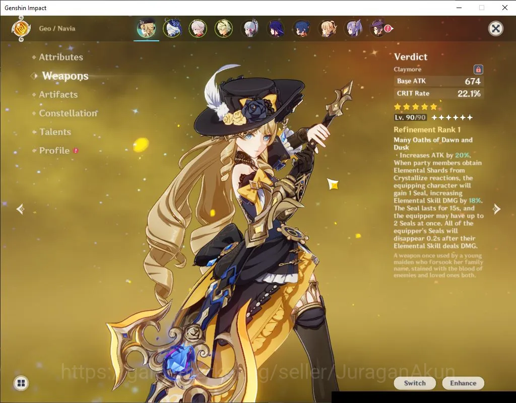 Genshin Impact Accounts Mid Game ASIA|AR 55|5 Limit+ 4[5 Star Weapon]|[Navia,Ayaka]+Sign,Furina,Kazuha,Raiden|PriGem 2,4K|MC 4