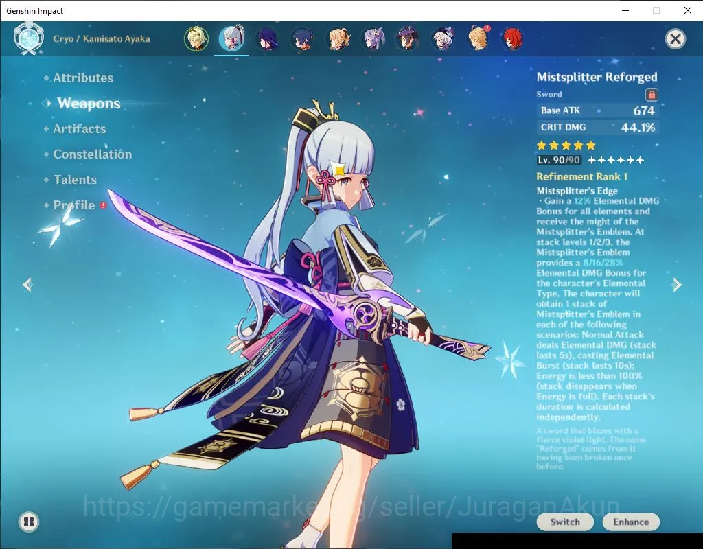 Genshin Impact Accounts Mid Game ASIA|AR 55|5 Limit+ 4[5 Star Weapon]|[Navia,Ayaka]+Sign,Furina,Kazuha,Raiden|PriGem 2,4K|MC 5