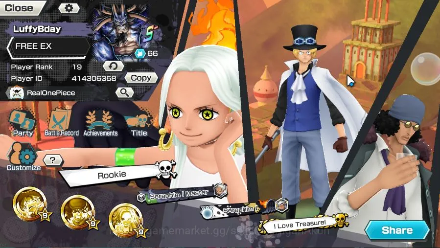 Global|5 META EX|Blackbeard P.Kuzan,F.Emperor Sabo,BMO Kid&Law,Seraphim S-Snake,BMO Kaido|Rank 19|Log Bandai|Check SS(OPBR1525) One Piece Bounty Rush Accounts Starter Global|5 META EX|Blackbeard P.Kuzan,F.Emperor Sabo,BMO Kid&Law,Seraphim S-Snake,BMO