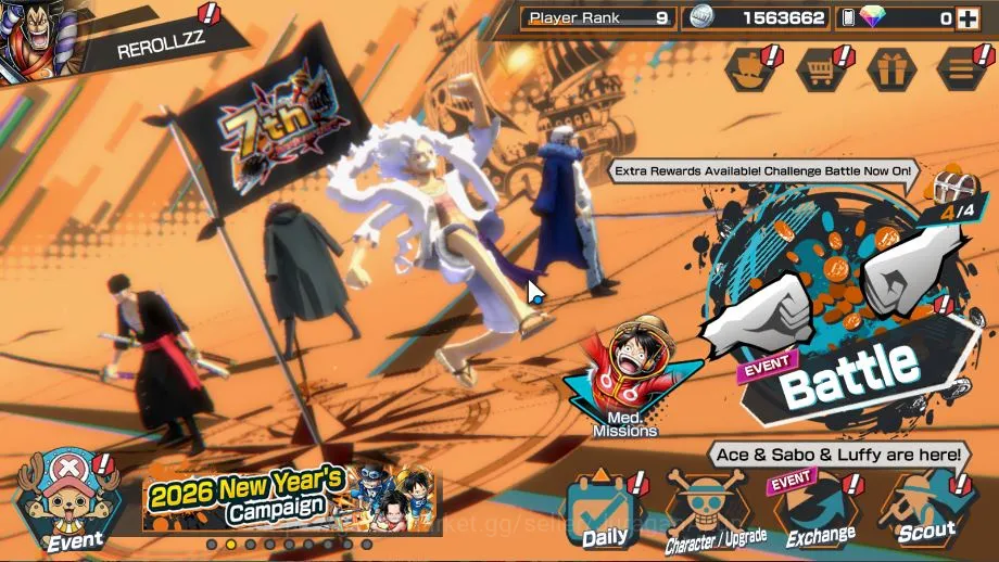 One Piece Bounty Rush Accounts Starter Global|5 META EX|Oniga Zoro, Winner Trafalgar Law, Gear Five MD Luffy, BP 3