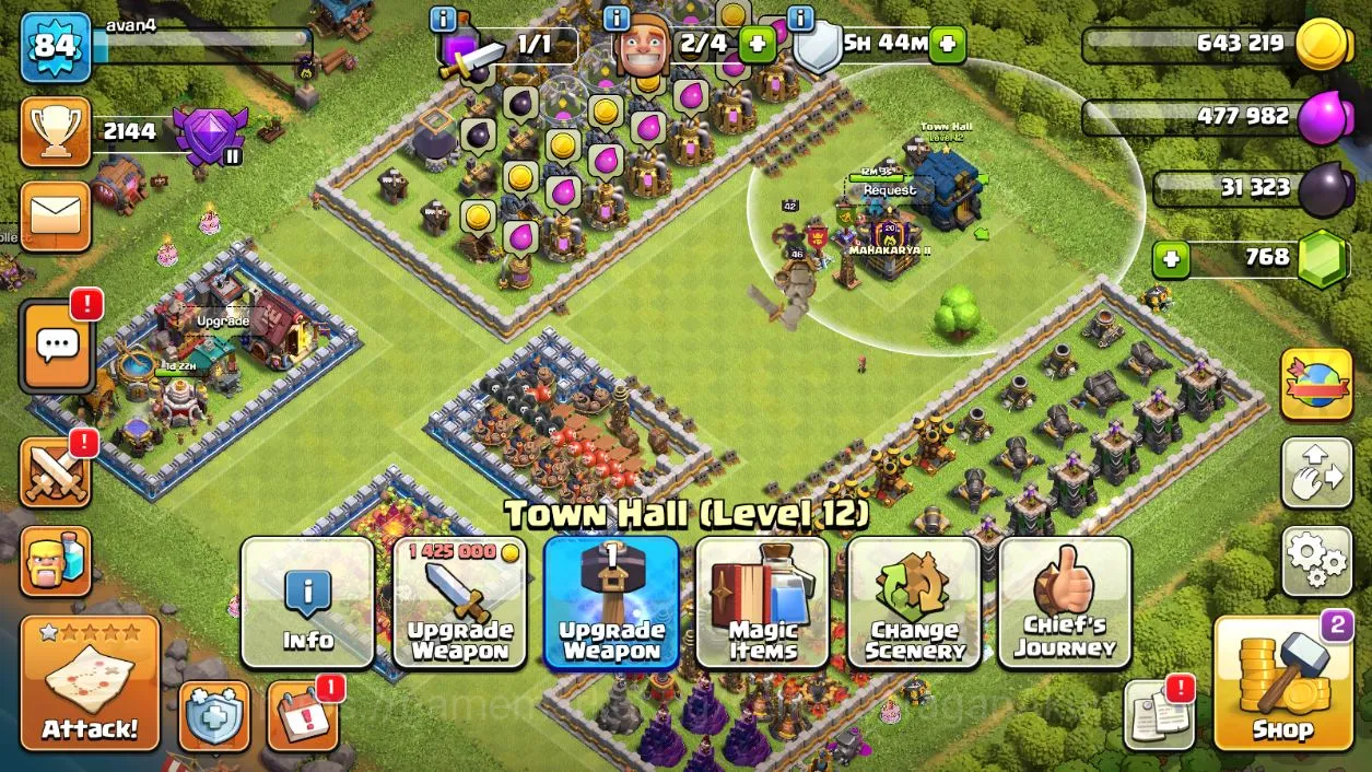 TH 12 - BH 6|LV 84|TROPHY 2144|HH 5|BK 46,AQ 42,GW 19,MP 29,RC 0|CN OFF|Protect Off |TAKE MAIL|CHECKSS(COC1345) Clash of Clans Builder Base TH 12 - BH 6|LV 84|TROPHY 2144|HH 5|BK 46,AQ 42,GW image 1