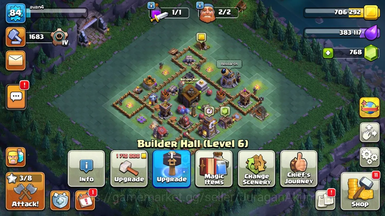 Clash of Clans Accounts Builder Base TH 12 - BH 6|LV 84|TROPHY 2144|HH 5|BK 46,AQ 42,GW 19,MP 29,RC 0|CN OFF|Protect Off 4