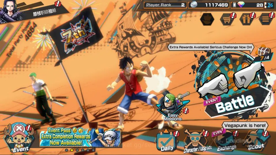 One Piece Bounty Rush Accounts Mid-Tier Global| 2 META EX | Daimyo of Kuri Kozuki Oden , Seraphim S-Snake | Rank 2 |Log