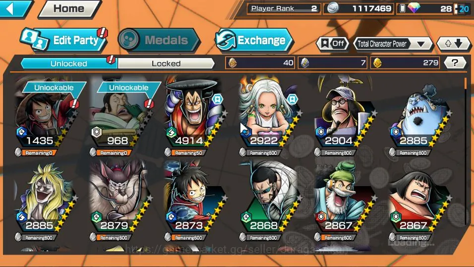 One Piece Bounty Rush Accounts Mid-Tier Global| 2 META EX | Daimyo of Kuri Kozuki Oden , Seraphim S-Snake | Rank 2 |Log 5