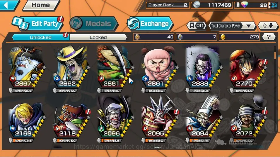 One Piece Bounty Rush Accounts Mid-Tier Global| 2 META EX | Daimyo of Kuri Kozuki Oden , Seraphim S-Snake | Rank 2 |Log 6