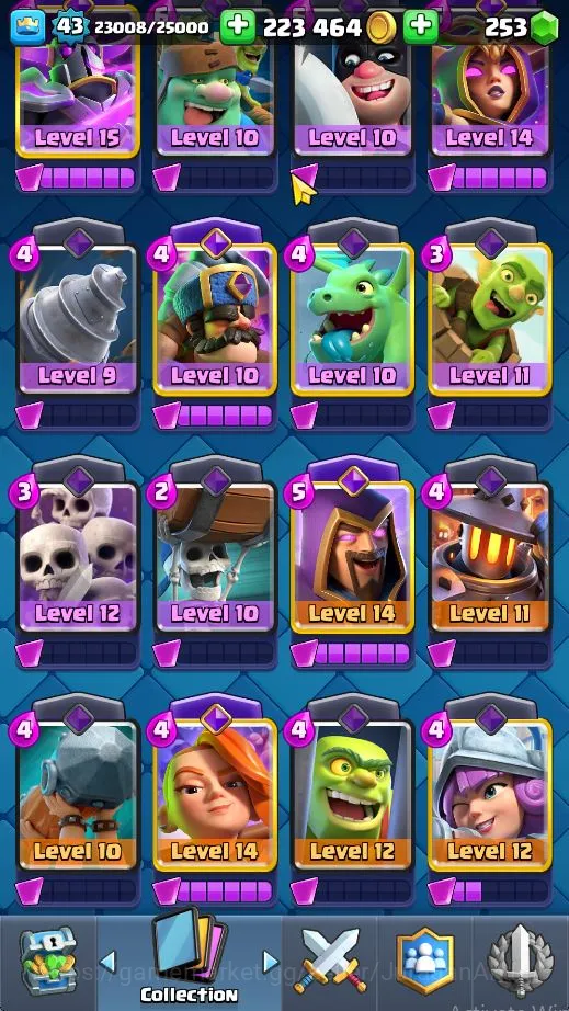 Clash Royale Accounts High-End Lvl43|Trophy 9047|Limited Skin|KTL 14|Card 119|10 EVO,6 Champion,21 Legend,33 Epic,30 Rare,29 2