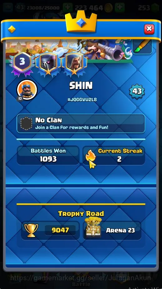 Clash Royale Accounts High-End Lvl43|Trophy 9047|Limited Skin|KTL 14|Card 119|10 EVO,6 Champion,21 Legend,33 Epic,30 Rare,29 5