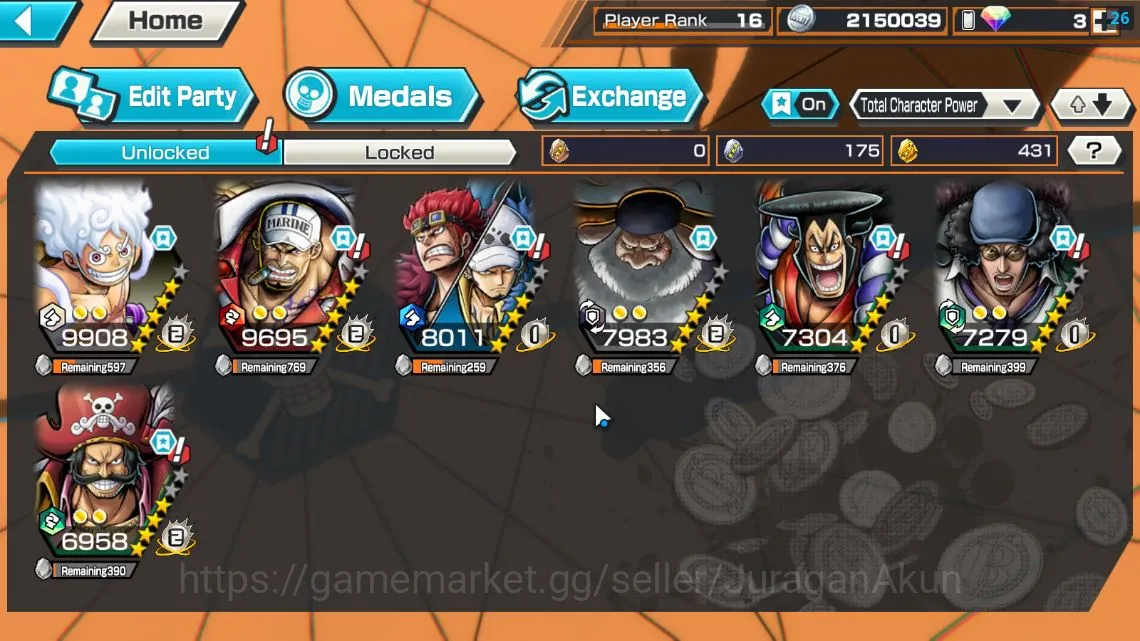 One Piece Bounty Rush Accounts Mid-Tier Global| 7 META EX|TEF Luffy,Fleet Admiral Akainu,BlackBeard Kuzan,Onigashima Kid&Law 5