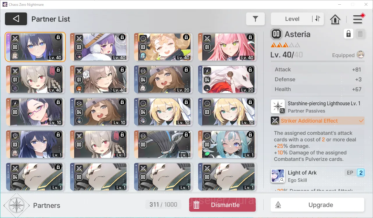 Chaos Zero Nightmare Accounts GLOBAL Lv40| 11k Cry + 40 Limit Orb| 5 SSR (Haru+Sign,HugoM1,Rin,Reno,Luke) + 10SR 4
