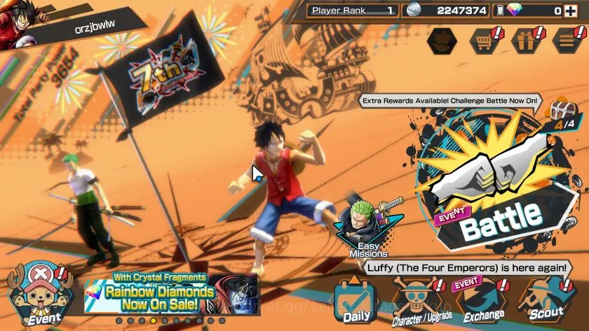 One Piece Bounty Rush Accounts Starter Global|5 META EX|Monkey D Luffy G5,Trafalgar Law,Kozuki Oden,Sakazuki,Yamato|Rank 4