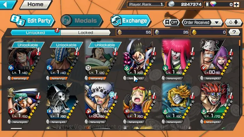 One Piece Bounty Rush Accounts Starter Global|5 META EX|Monkey D Luffy G5,Trafalgar Law,Kozuki Oden,Sakazuki,Yamato|Rank 5