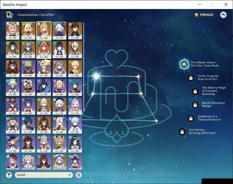 Genshin Impact Accounts Mid Game ASIA|AR 58|11 Limited| Zhongli+Sign [Escoffier C1,Hu Tao C1,Xilonen,Furina,Lauma,Arle Etc 4