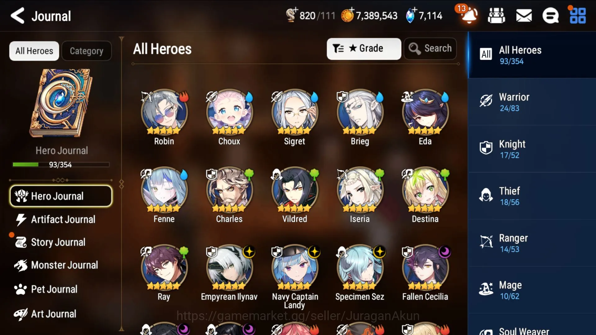 Epic Seven Accounts Starter Global Unverif|6ML(Ilynav,NC Landy,S Sez,F Cecilia etc)93Char,limit Robin Hunt Wyvrn hell auto 2