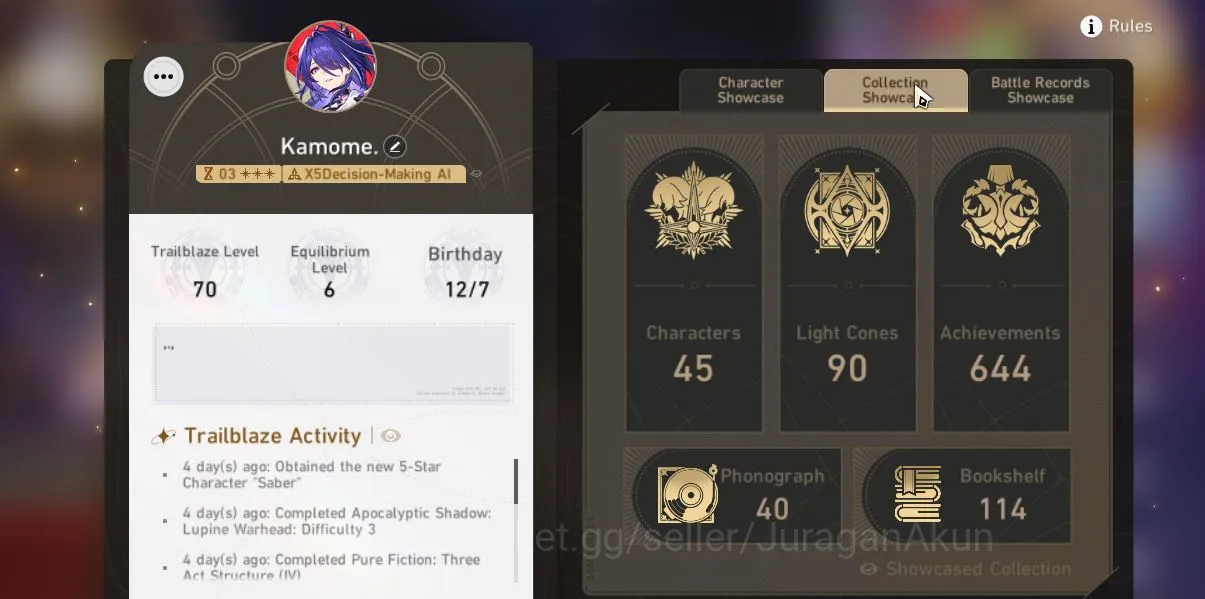 Honkai Star Rail Accounts Mid Game ASIA|TL70|Limited 13 [Robin+Sign,Ruan 2