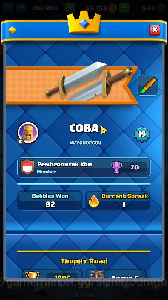 Clash Royale Accounts Starter Lvl 19|Trophy 1905|Best Starter|KTL 8|Card 40|1 EVO,7 Epic,17 Rare,16 Common|Gems 2