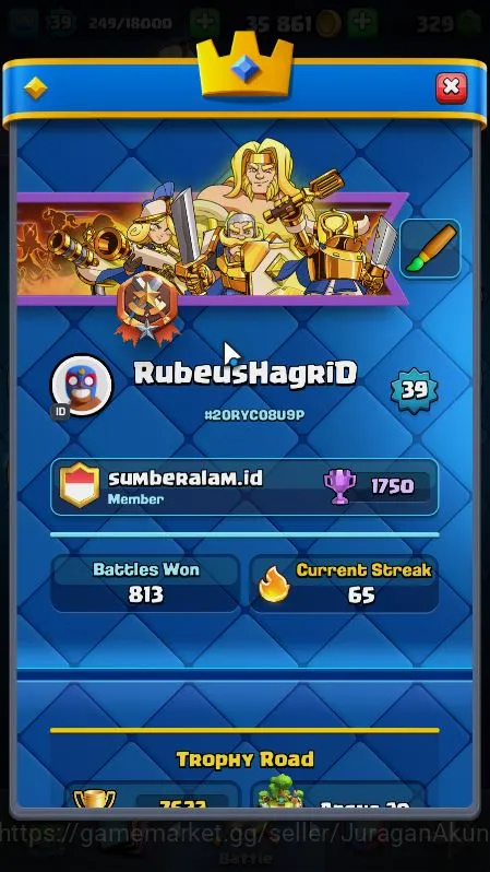 Clash Royale Accounts Midgame Lvl 39|Trophy 7622|KTL 11|Limited Skin|Card 117|1 Hero,6 EVO,4 Champ,21 Legend,33 Epic,30 3