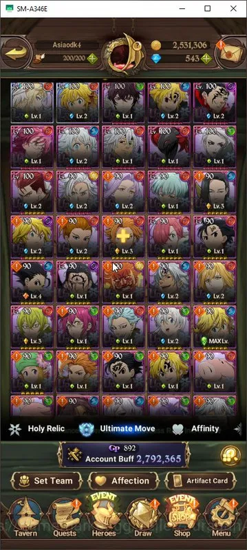 The Seven Deadly Sins: Grand Cross Accounts Midgame ASIA|2,7M CC|2 LR + 2 UR + 543 Gems 3