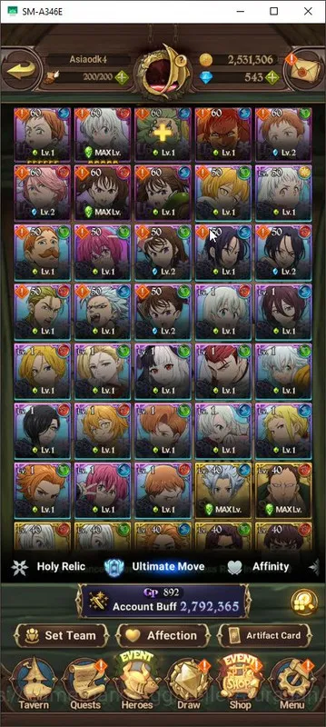 The Seven Deadly Sins: Grand Cross Accounts Midgame ASIA|2,7M CC|2 LR + 2 UR + 543 Gems 5