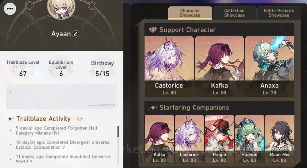 Honkai Star Rail Accounts Mid Game Asia|TL 67| 14 limited| Hypercarry 3