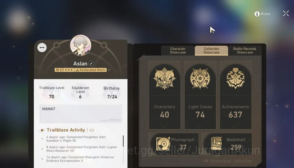 Honkai Star Rail Accounts Mid Game ASIA|TL70| 12 Limited [The Herta+Sign,Archer,Kafka,Dr. Ratio,Mydei,Silver 2