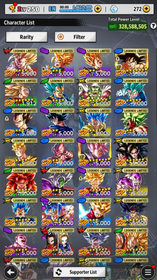Dragon Ball Legends Accounts Mid-Tier 328M Total Power|LV 250|8 UL+ 37 LL| Fusion Zamasu, SS God Vegito, SS Goku Max Star 2