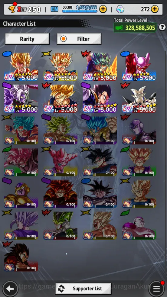 Dragon Ball Legends Accounts Mid-Tier 328M Total Power|LV 250|8 UL+ 37 LL| Fusion Zamasu, SS God Vegito, SS Goku Max Star 3