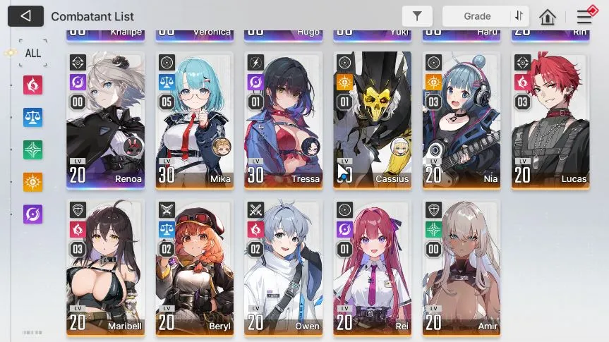 Chaos Zero Nightmare Accounts GLOBAL|Lv 31|7 SSR (Haru,Khalipe,Veronica,Hugo,Yuki,Rin,Renoa)+ 11 SR +10SR Partner|Cry 2K+Sig 4
