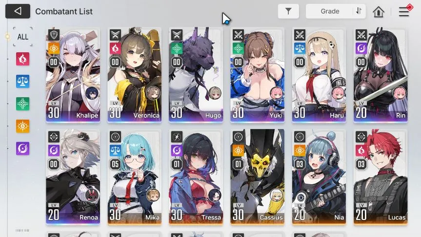 Chaos Zero Nightmare Accounts GLOBAL|Lv 31|7 SSR (Haru,Khalipe,Veronica,Hugo,Yuki,Rin,Renoa)+ 11 SR +10SR Partner|Cry 2K+Sig 5