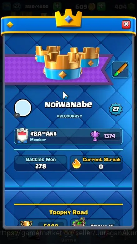 Clash Royale Accounts Midgame Lvl 27|Trophy 5440|KTL 10|Limited Skin|Card 106|1 Hero,4 EVO,14 Legend,33 Epic,30 Rare,29 4