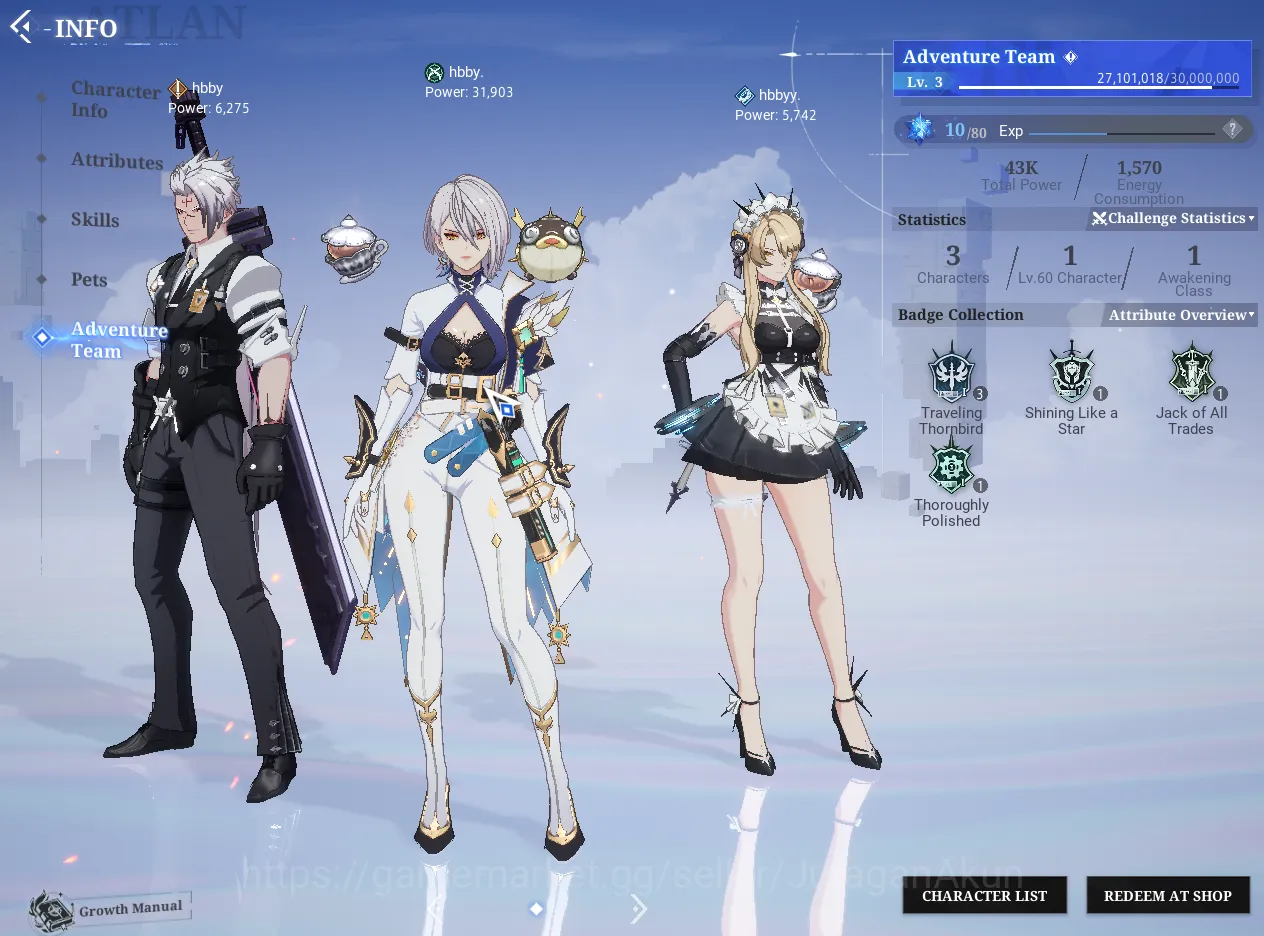 Crystal of Atlan Accounts Fresh SV THR 09 (ID) | Bounty Hunter Lv 60 Power 31k Power + 3 Pet + Many Resource |Log Google 6