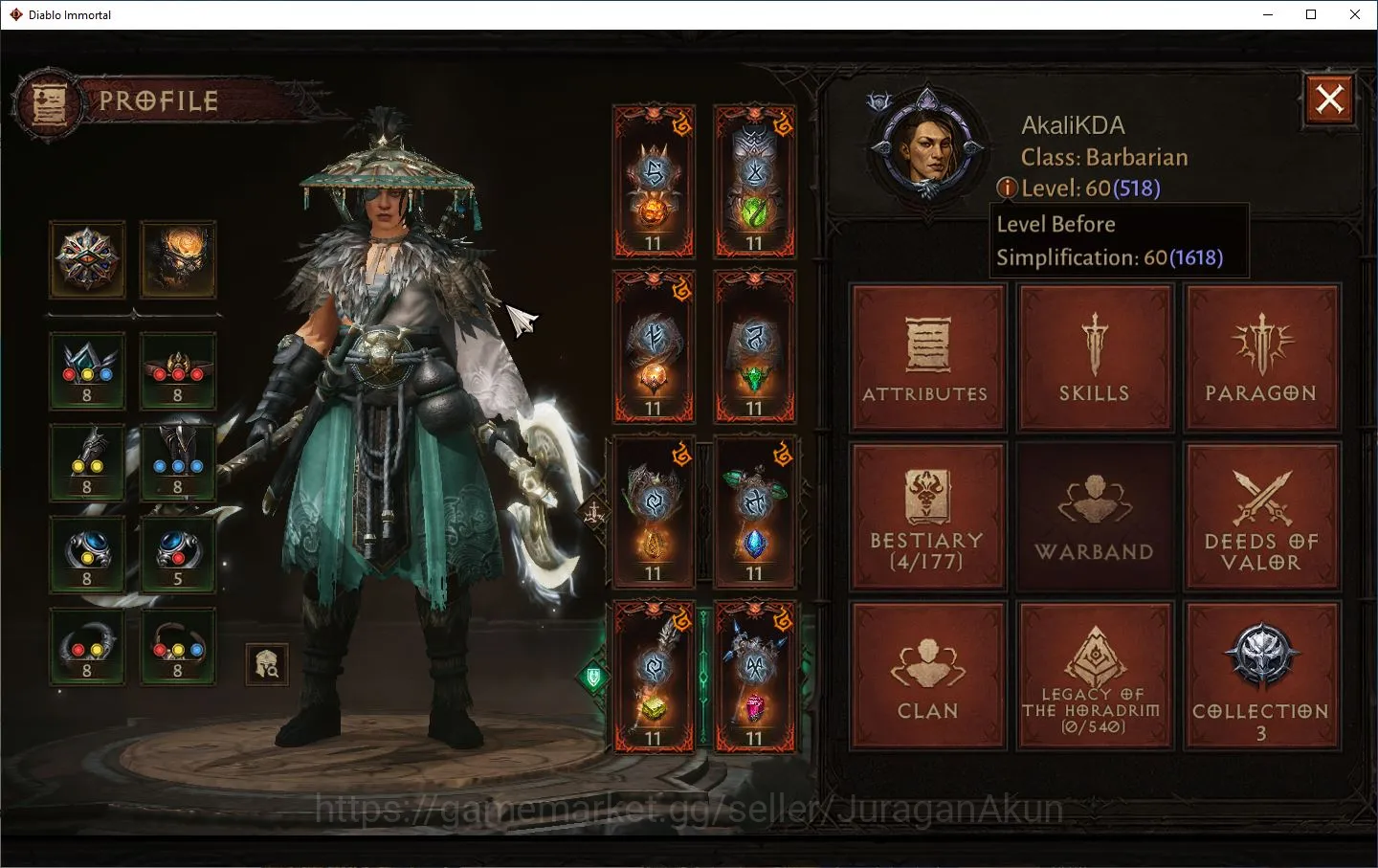 Diablo Immortal Accounts Mid-Tier NA-High Heaven|Lv60(518)Barbarian|31k CR|Reso 300|Inferno I|Paragon Vanquisher|Hell 2